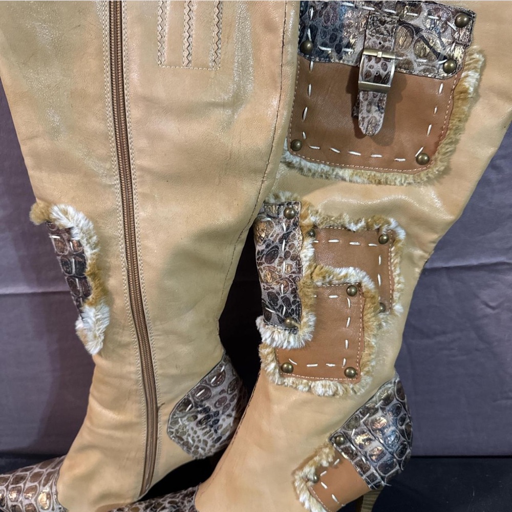 SOLD Custom Patchwork Knee-High Boots